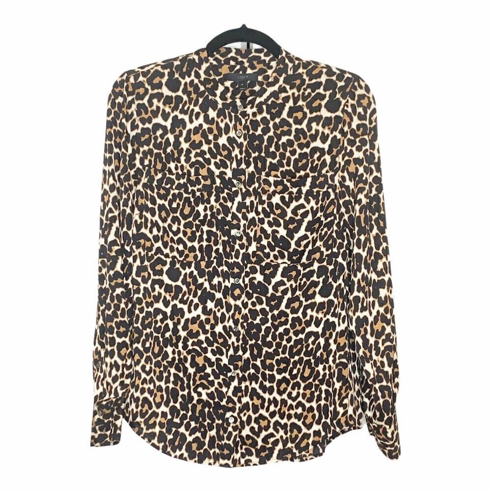 J. Crew Women’s Silk Leopard Print Button Down Blouse Top Size 4 Style E6419